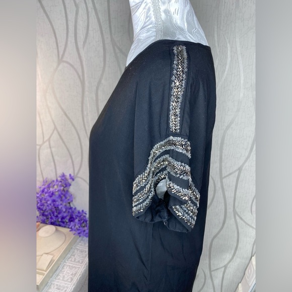 🌷 Vero Moda 🌷 Black Sheer Sparkly Jewelled Shoulder & Sleeve Detail Tunic Dress - Picture 3 of 11